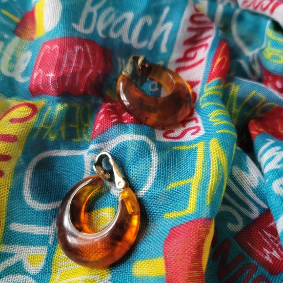 Trifari Crown Amber Hoop Earrings - Picture 6 of 7